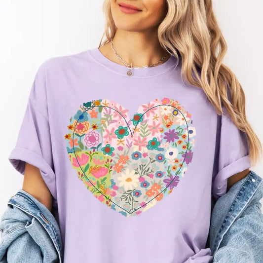 Floral Heart Shirt ~ Unisex Apparel Relaxed Fit Printed In The USA Clothing Womenswear Casual Comfort Cotton Top Athletic Boho Chic