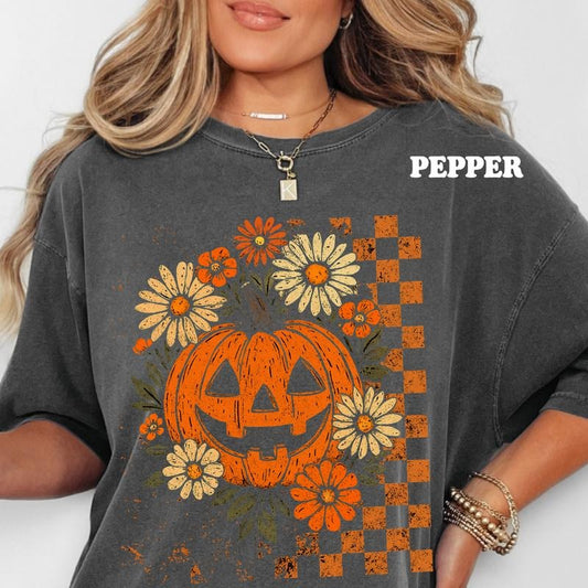 Floral Jack-O-Lantern Halloween Shirt Unisex Relaxed Fit Printed in USA Casual Comfort Cotton Top Athletic Boho Chic All Seasons