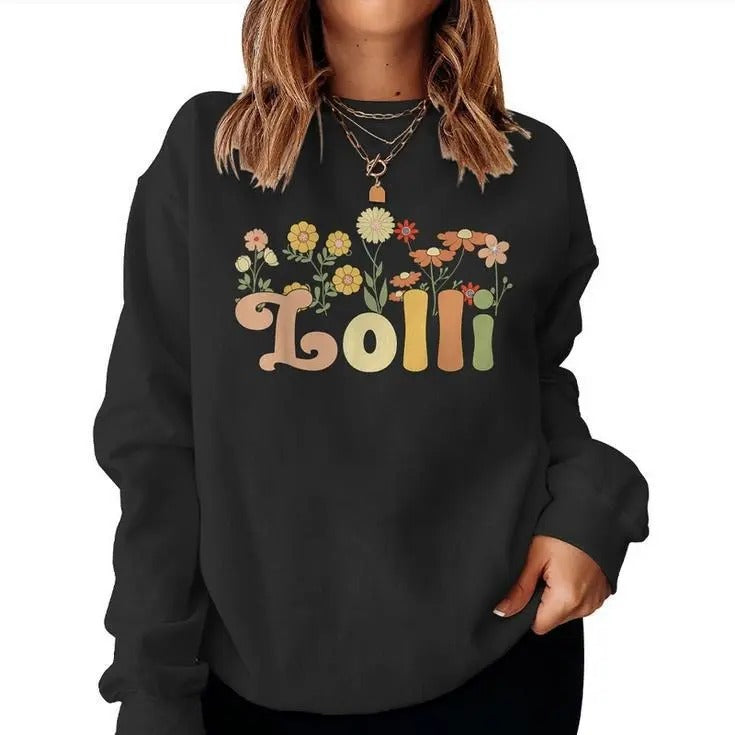Floral Lolli Grandma Sweatshirt Crewneck, Christmas Gifts, Mothers Day Gift for Lolli Grandma Cotton Pullover