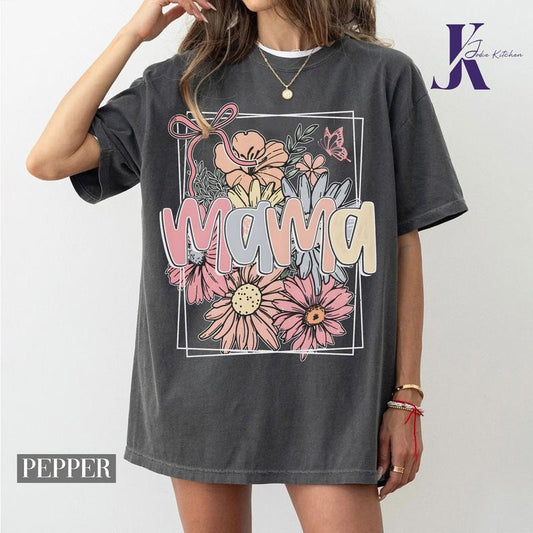 Floral Mama Coquette Bow Shirt, Mama Flower Comfort Color, Mama Tee, Mama Shirt Gift, Mothers Day Shirt