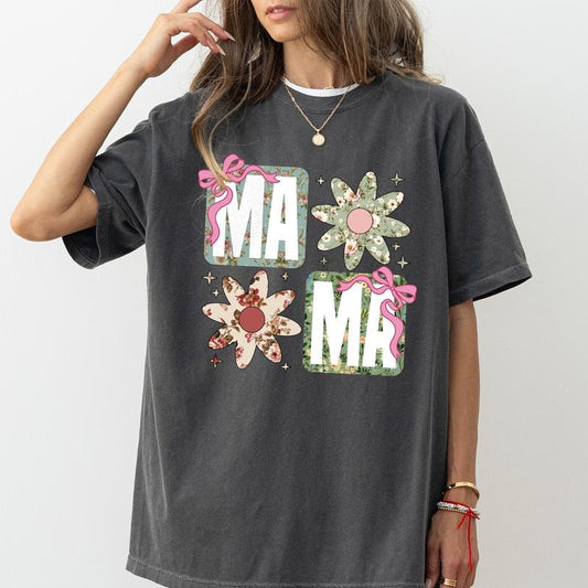 Floral Mama Coquette Comfort Colors Shirt, Coquette T-shirt, Mama Floral Graphic Tee, Girl Mom Clothing, Mothers Day Gift, Gift for Mom
