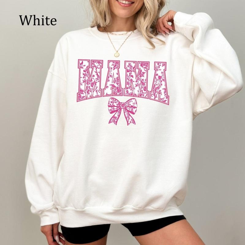 Floral Mama Coquette Sweatshirt, Pink Bow Mom Shirt, Chinoiserie Toile Mama Hoodie, Aesthetic Mother's Day Gift, Cozy Fleece Sweatshirt, Everyday Casual Comfort