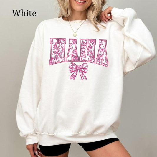 Floral Mama Coquette Sweatshirt, Pink Bow Mom Shirt, Chinoiserie Toile Mama Hoodie, Aesthetic Mother's Day Gift, Cozy Fleece Sweatshirt, Everyday Casual Comfort
