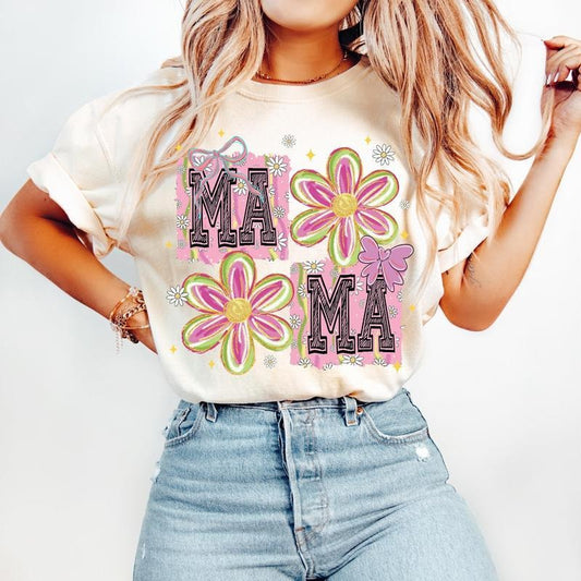 Floral Mama Coquette T-Shirt-sweatshirt-hoodie, Retro Mama T-Shirt, Groovy Mama T-Shirt, Mothers Day T-Shirt, Spring Floral T-Shirt, Pink Mama T-Shirt, Preppy Mama, Mama Doodle T-Shirt, tshirt hot trend 2025