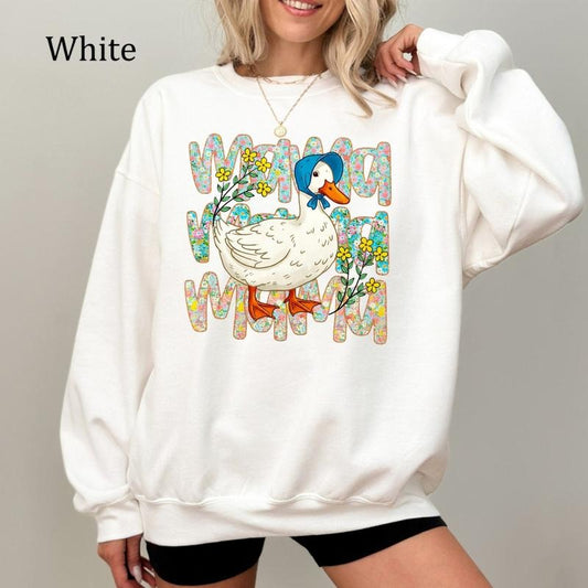 Floral Mama Goose Sweatshirt, Mama Goose Shirts, Girly Tops, Cute Goose Crewneck, Mother's Day Gift, Trendy Mom Outfit, Cozy Fleece Sweatshirt, Everyday Casual Comfort