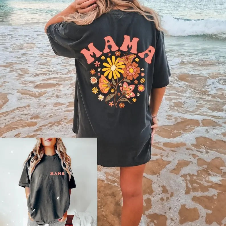 Floral Mama Oversized Shirt, Retro Mama Shirt, Flower Mom Shirt, Mother's Day Shirt, Gift to Mom, New Mama Shirt