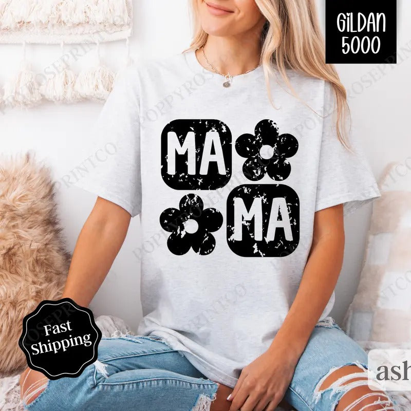 Floral Mama Shirt Gildan, Trendy Women's Tee, Cute Women's Tshirt Plus Sizes