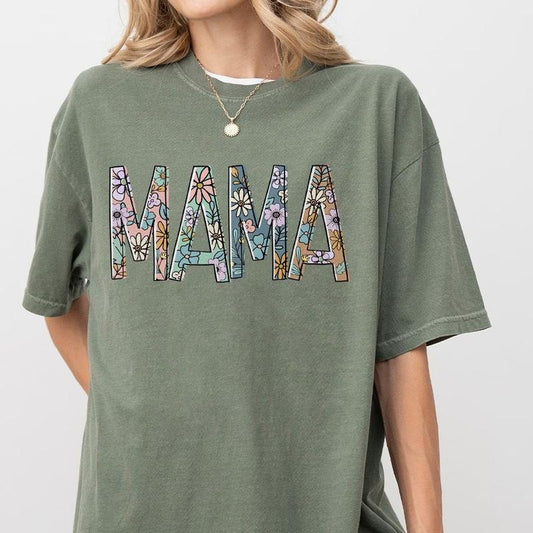 Floral Mama Shirt for Mom, Flower Mama Tshirt, Floral Mom Tshirt For Birthday Gift For Her, Floral Mother's Day Gift for New Mom, Flower Shirts for Women, Wildflowers Mama Shirt, Comfort Shirt for Mom, Mama Oversized Graphic Tee Gift, Women Top
