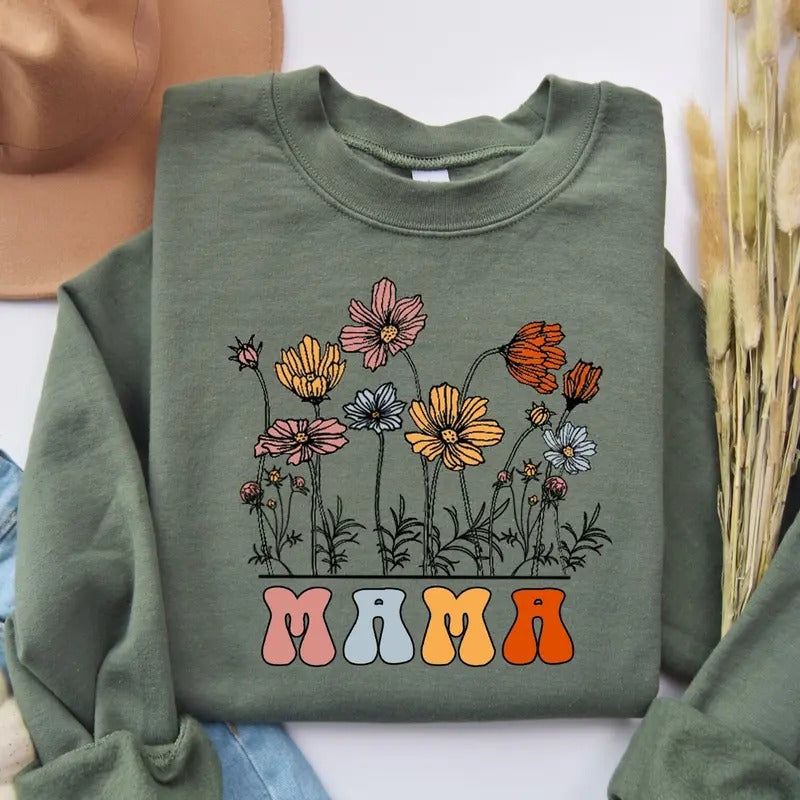 Floral Mama Shirt, Mama Sweatshirt, Wildflowers Mama Sweatshirt, Mom Flowers Shirt, Retro Mom Shirt, Mother's Day Sweatshirt, Flower Shirts for Women