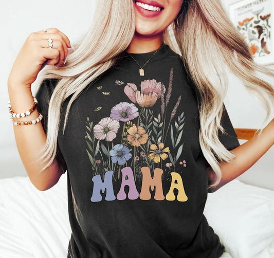 Floral Mama Shirt, Mothers Day Shirt, Motherhood Shirt, Mother's Day Gifts, Mom Life T-shirt, Gift For Mama, New Mom Gifts, Mommy Tshirt Menswear Top Underwear Tshirt Streetwear Man Tropical Crewneck Shortsleeve Round Neck Casual