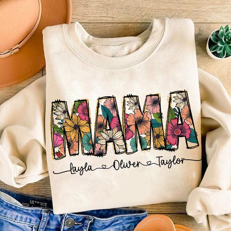 Floral Mama Sweatshirt, Personalized Mama Sweater, Mama Flower With Kids Names Shirt, Mother's Day Gift, Mama Shirt, Mama Flower, Mama Floral Shirt, Mom Gift