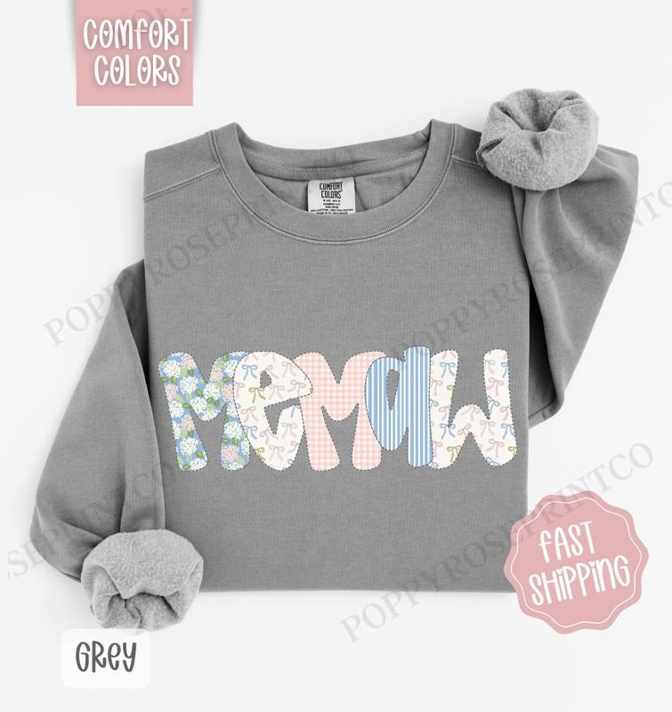 Floral Memaw Comfort Colors Sweatshirt, Cute Spring Grandma Sweater, Coquette Memaw Crewneck