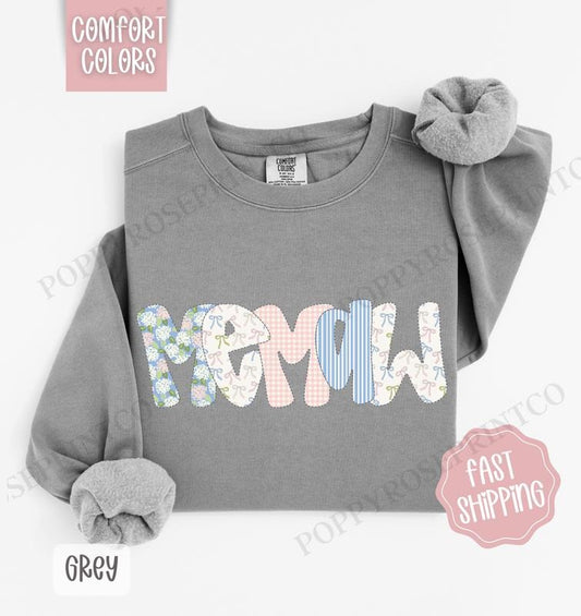 Floral Memaw Comfort Colors Sweatshirt, Cute Spring Grandma Sweater, Coquette Memaw Crewneck