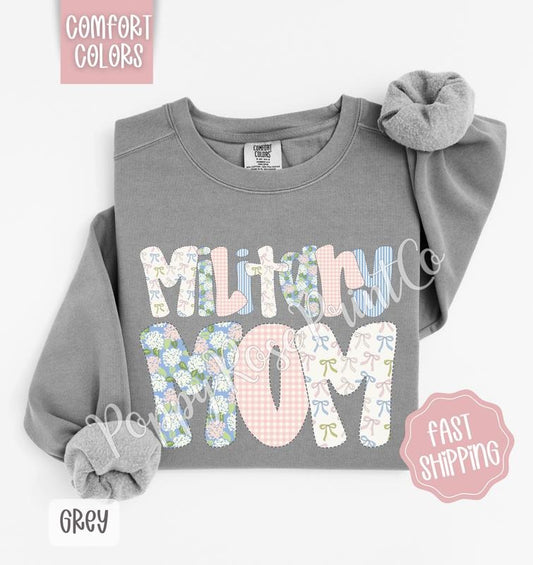 Floral Military Mom Comfort Colors Sweatshirt, Cute Spring Mama Sweater, Coquette Flower Crewneck