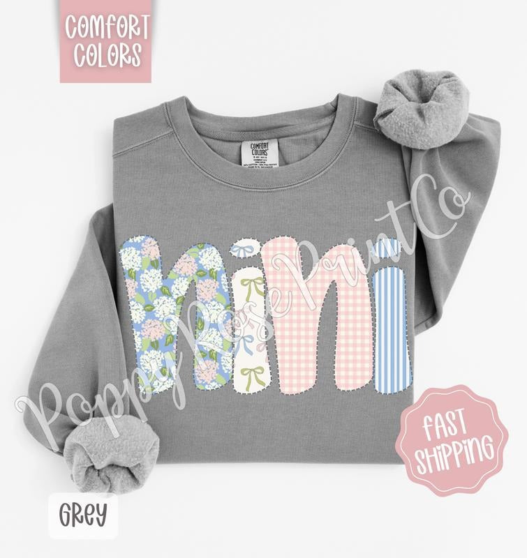 Floral Nini Comfort Colors Sweatshirt, Cute Spring Grandma Sweater, Coquette Flower Crewneck, Mother's Day Gift