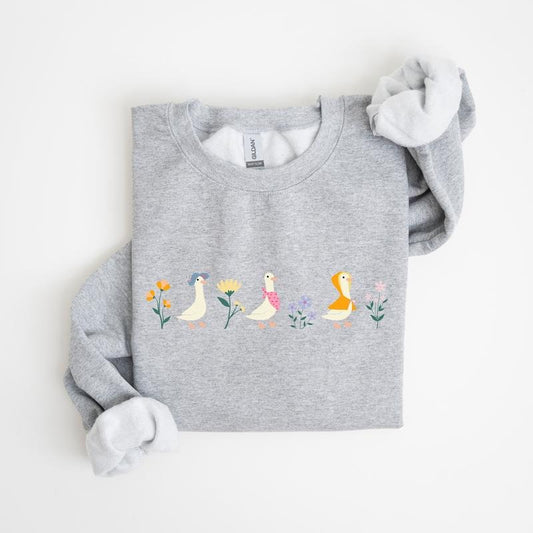 Floral Print Goose Crewneck, Bunny Easter Sweatshirt, Cute Spring Clothes Women, 2025 Easter Pastel Work Clothes Women,...
