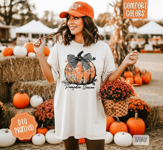Floral Pumpkin Season Comfort Colors, Trendy Women's Fall Tshirt Hoodie, Sweatshirt | WearSparks.com