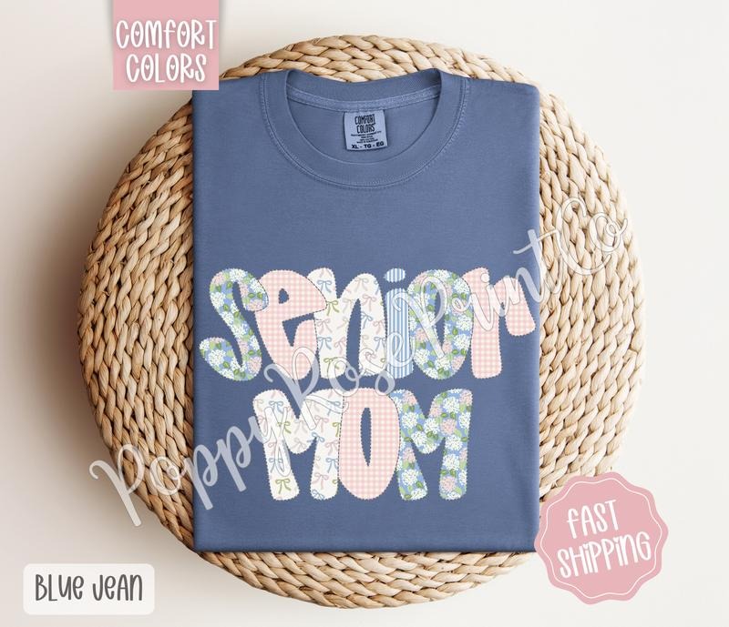 Floral Senior Mom Comfort Colors Shirt, Cute Spring Mama Tshirt, Coquette Flower Tee, Mother's Day Gift
