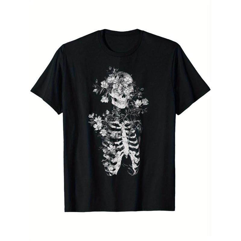 Floral Skeleton Flowers Goth Occult Death Dark Alt Aesthetic T-Shirt Made in USA
