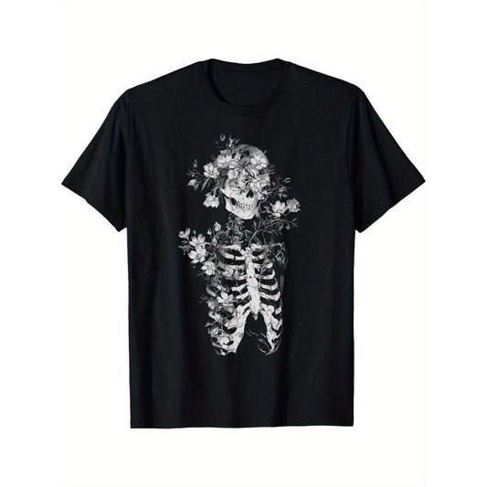 Floral Skeleton Flowers Goth Occult Death Dark Alt Aesthetic T-Shirt Made in USA