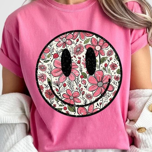 Floral Smiling Comfort Shirt, Retro Smiling Tee, Be Kind Shirts For Women, Mental Health Shirt, Vintage Smiling Tee, Cute Shirts For Women, Retro Smiling Face Shirt, Smiling Floral Tee. Cute Women Top