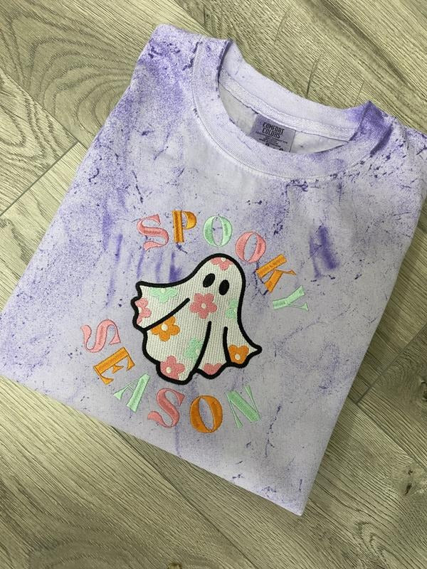 Floral Spooky Season Embroidered Comfort Colors Tee