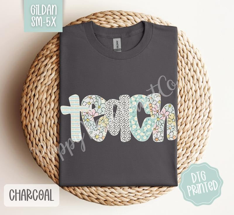 Floral Teach Gildan Shirt, Cute Teacher Tshirt, Trendy Polka Dot Tee, Gift for Her