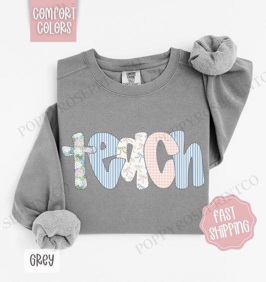 Floral Teacher Comfort Colors Sweatshirt, Cute Spring Teach Sweater, Teacher Appreciation Gift