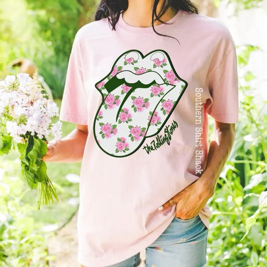 Floral Tongue Band Tee | Blossom comfort colors t shirt