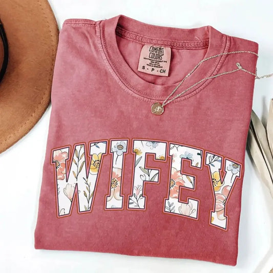 Floral Wifey T-Shirt, Bride Shirt, Bridal Shower Gift, Honeymoon Vibes, Wifey T-Shirt, Bride Groom, Honeymoon T-shirt....