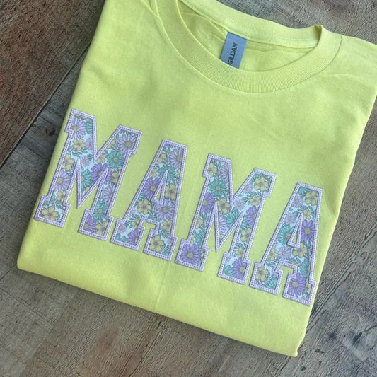 Floral glitter Mama Applique Tee