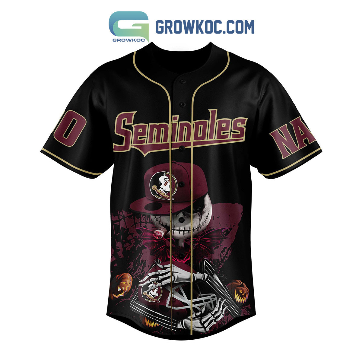 Florida State Seminoles Fear The Spear Jack Skellington Halloween Personalized Baseball Jersey