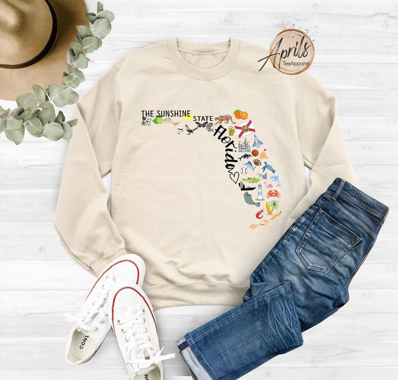 Florida Sweatshirt, Florida Hoodie, Florida Map Sweatshirt