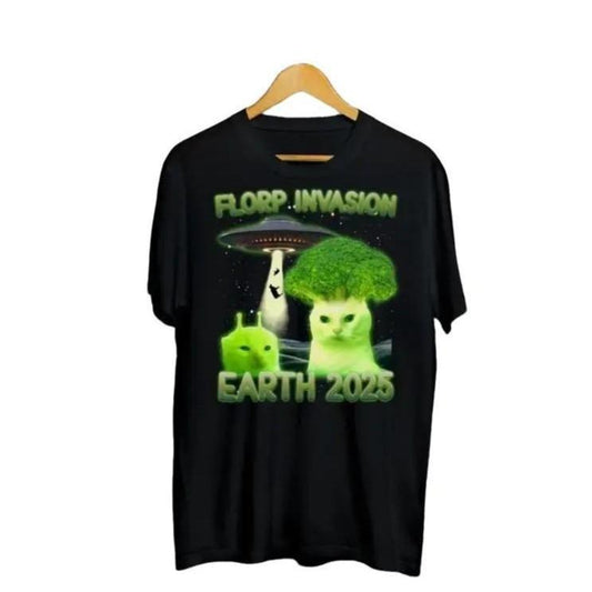 Florp Invasion Funny Alien Brainrot Cat Dank Meme Tee Shirt Gift for Woman and Man, Oddly Specific T-shirt