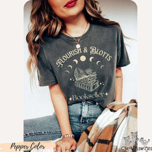 Flourish Blotts Shirt, Magie Zauberer Vintage t-Shirt, Hexerei Schule Tshirt, Kräuterkunde Bücherwurm Nerd Fandom Geschenk