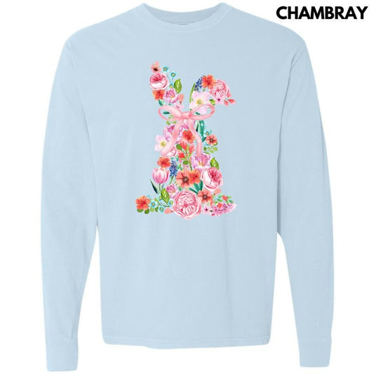 Flower Garden Bunny Long Sleeve Comfort Colors T-Shirt 'NLB'