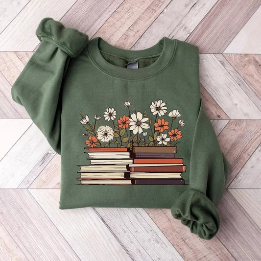 Flowers Book Sweatshirt, Bookworm Shirt, Bookish Crewneck, Book Club Sweatshirt, Book Hoodie, Vintage Book Lover Shirt, Book Crewneck, Book Floral Shirt