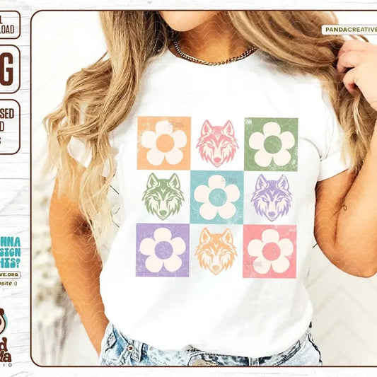 Flowers Checkered Coyotes Png Retro Mascot Shirt Sublimation Design Boho Groovy Floral Coyote Dtf Transfer Go Coyotes Digital Download