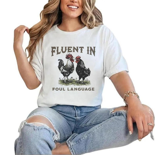 Fluent In Fowl Language Funny Chicken Shirt, Chicken Lovers Gift For Best Friend, Retro Hoodie Farmer Dad Unisex Cotton Womenswear