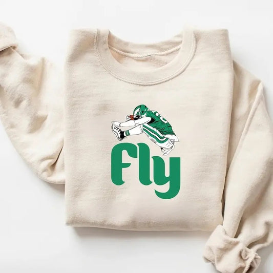 Fly Saquon Barkley Hurdle Backwards Sweatshirt Crewneck, Unisex Philadelphia Football Philly Vintage Style Green Gift Fan