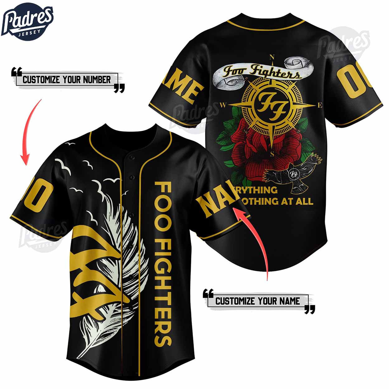 Foo Fighter Everything Or Nothing At All Tour Custom Baseball Jersey - Padres Jersey Oasis: Elevate Your Baseball Style Game