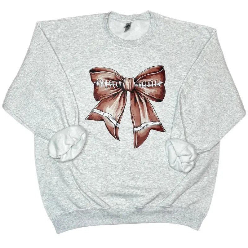 Football Bow Crewneck Sweatshirt, Cute Game Day Sweatshirt