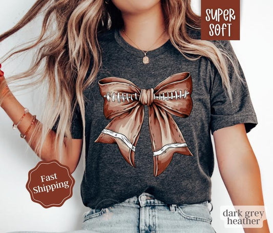 Football Bow Shirt, Womens Football Tee, Game Day Shirt, Womenswear Oversized Crewneck