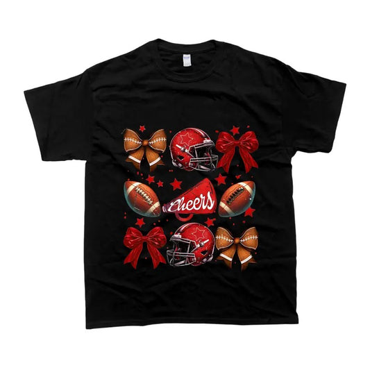 Football Cheer T-shirt, Football Coquette Bow Shirt, Coquette Aesthetic, Custom Football Cheer Tee, Custom Colors, Custom School Name, Unisex Shirt Casual Cotton