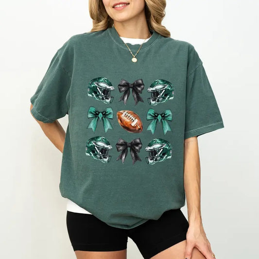 Football Coquette Bow Comfort Colors Shirt, Coquette Football Tee, Football Team T-shirt, Eagle Lover Women's Top