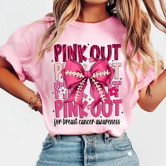 Football Coquette Pink Out for Breast Cancer Awareness T-shirt Sweatshirt, Football Mom Tackle Cancer Pink Ribbon Together We Fight We Win Shirt, Unisex Classic T-Shirts in All Sizes All Colors for Women