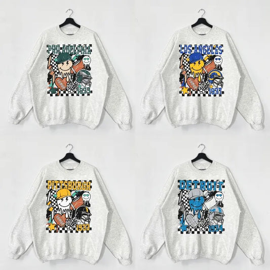 Football Crewneck Sweatshirt, Retro Football Sweatshirt in Ash Grey, Football Sweatshirts