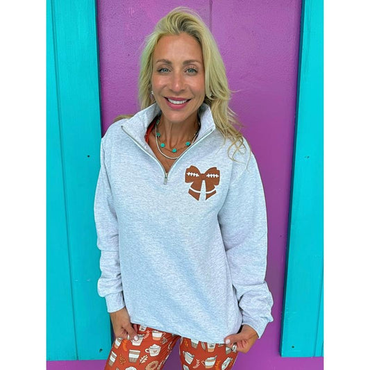 Football Embroidered Bow Quarter Zip