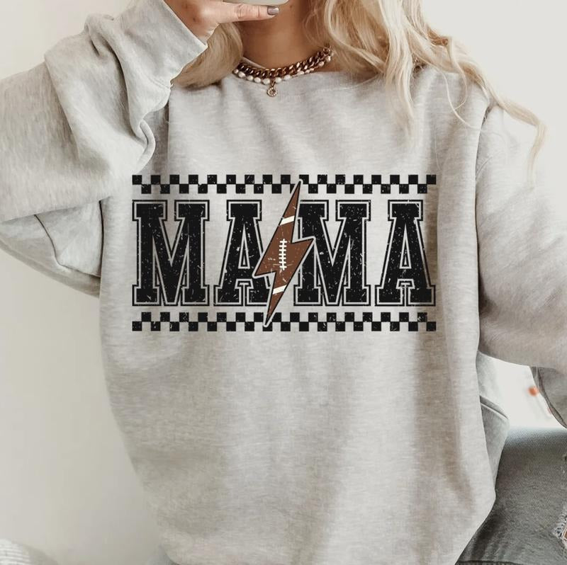 Football Mama #3 Crewneck, Retro Cotton, Crewneck Fashion Fit Sleeve Comfortable Cute, CASUAL COTTON CREWNECK HOODIE, WOMENS SWEATSHIRT Womenswear Athletic Basic Day Long Sleeves Mama