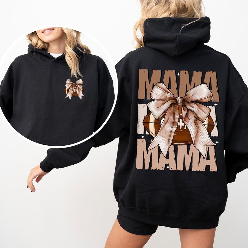 Football Mama Bow Hoodie, Fall Coquette Bow Hoodie, Game Day Mom Shirt, Heavyweight Cotton Hoodie, Gift For Him, For Her Womenswear Sweatshirts